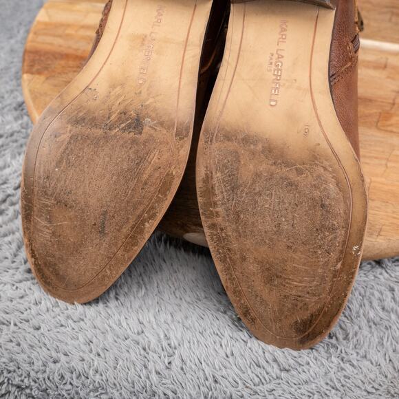 Karl Lagerfeld Paris Coffee Brown Leather Ankle Boots Booties Womens Size 6 - Picture 7 of 8